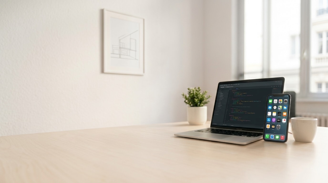 Laptop con código en un escritorio de oficina